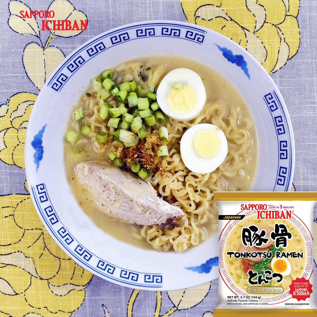Sapporo Ichiban Tonkotsu Ramen Noodles – Instant Japanese Pouch, 3.5 oz, Pack of 24