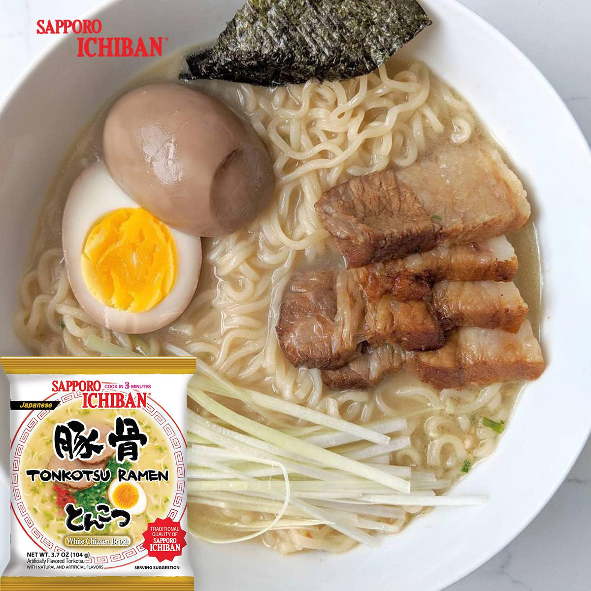 Sapporo Ichiban Tonkotsu Ramen Noodles – Instant Japanese Pouch, 3.5 oz, Pack of 24