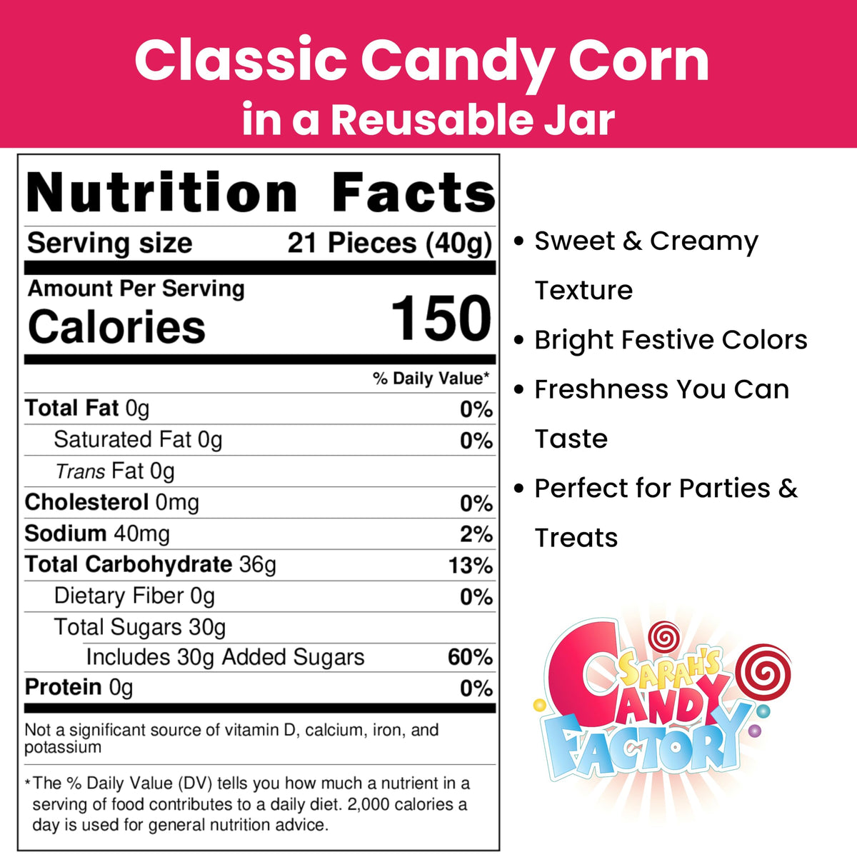 Sarah's Candy Factory Candy Corn in Jar (6 Lbs) – Assorted Old-Fashioned Candy Corn Bulk