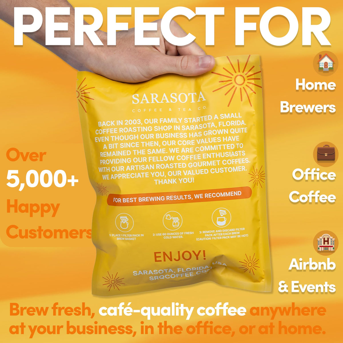 Sarasota Coffee & Tea Co. Breakfast Blend Filter Packs – 40 Count, 2 oz, Low Acid Mold-Free Ground Coffee for 10–12 Cup Drip Makers