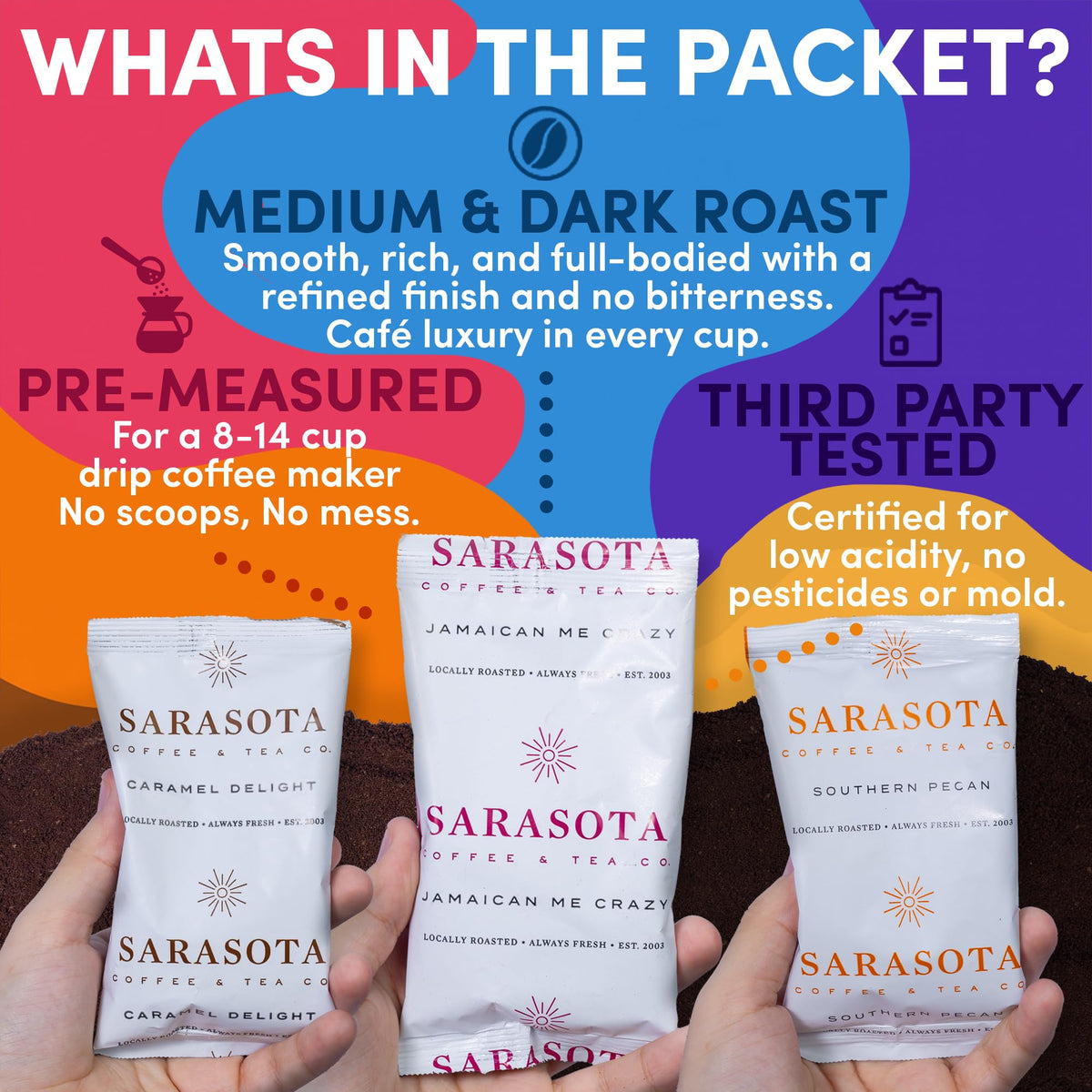 Coffee Packets Sampler – Variety Pack Ground Coffee Gift Set, 12 x 2oz Pouches | Sarasota Coffee & Tea Co.