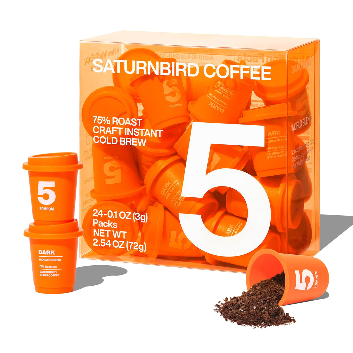 SaturnBird Super Instant Coffee Pods No.5 Dark Roast — 24-Pack, 100% Arabica, Single-Serve