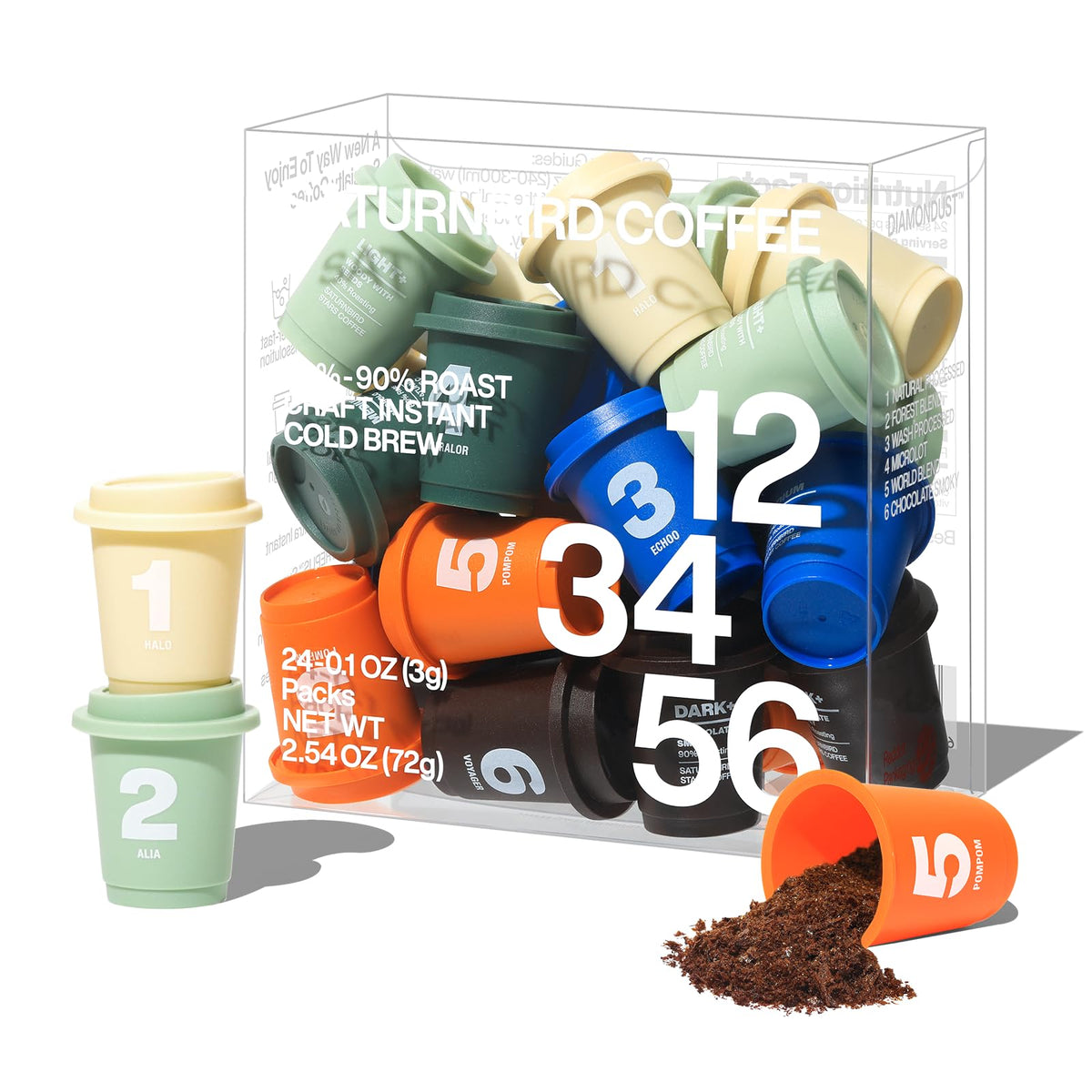 SaturnBird Super Instant Coffee Pods – 24 Pack, 6 Roast Levels, 100% Arabica