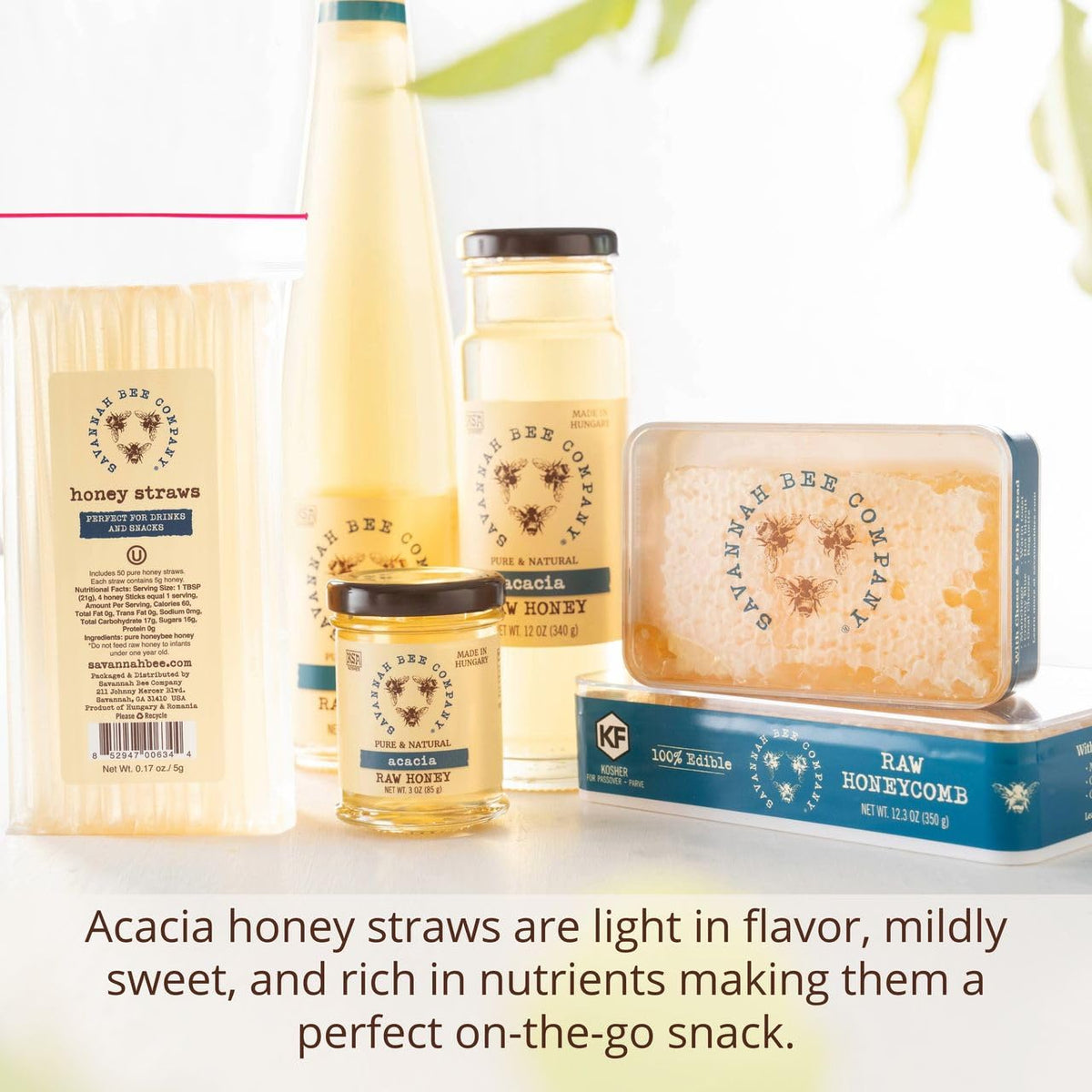 Savannah Bee Company Honey Straws – Pack of 50 | Pure Acacia Honey, Made in USA