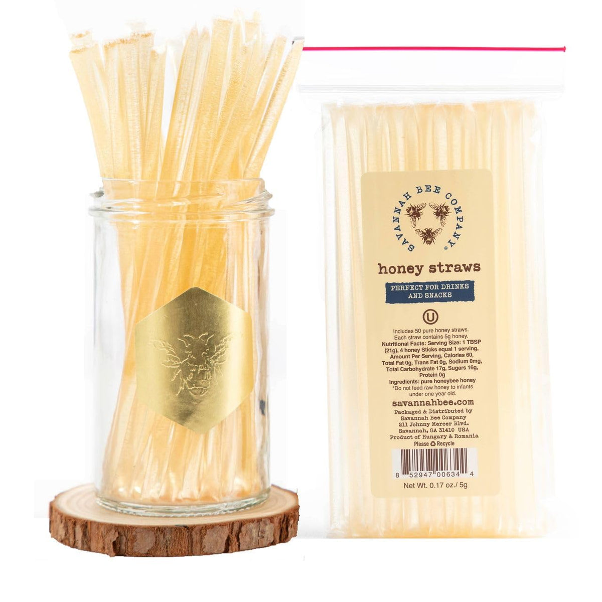 Savannah Bee Company Honey Straws – Pack of 50 | Pure Acacia Honey, Made in USA