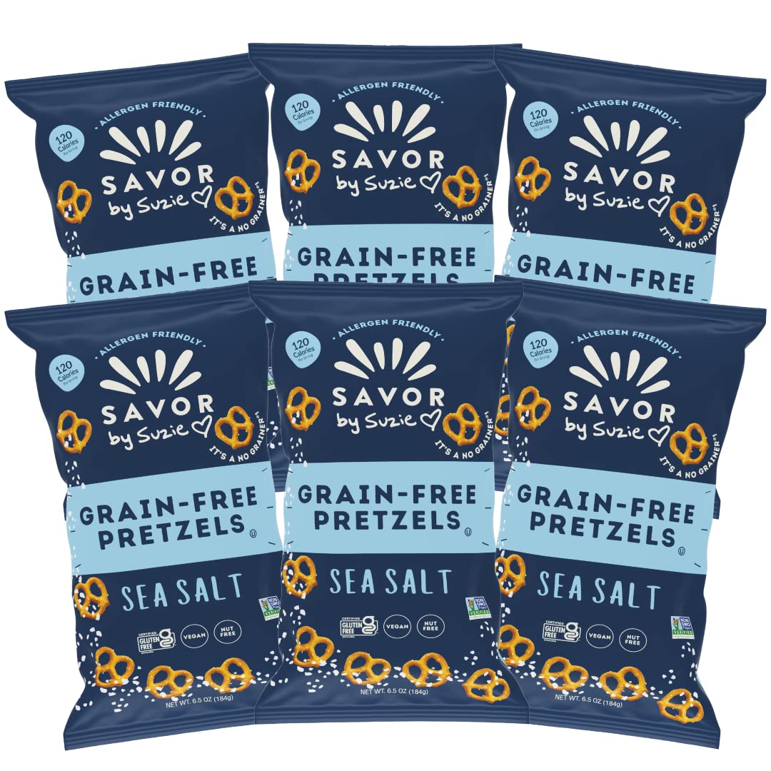 Savor by Suzie Gluten-Free Sea Salt Pretzels – Non-GMO, Grain-Free, Vegan, Keto, Nut-Free – 6 Pack