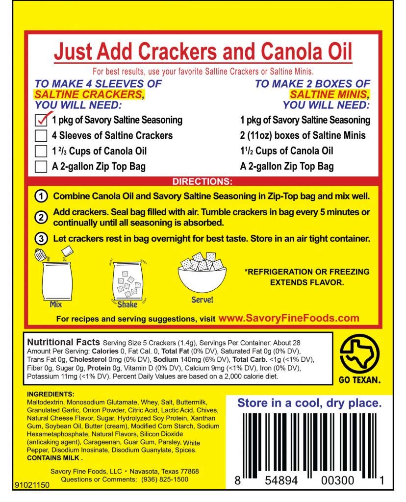 Savory Saltine Seasoning Original Flavor — 1.4 oz Pack, 4 Count | Savory Fine Foods