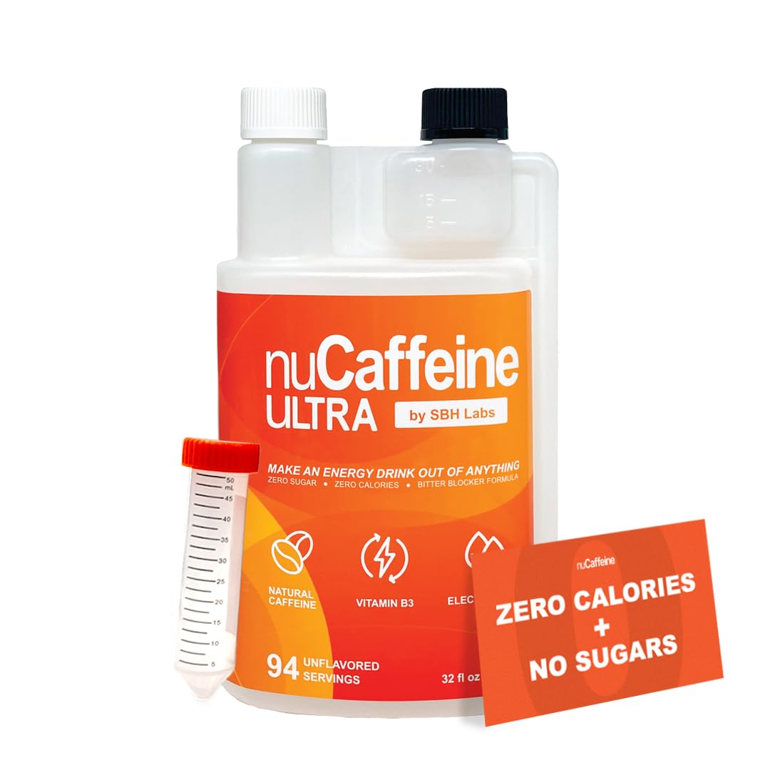 SBH Labs nuCaffeine Ultra – 94 Servings | Natural Caffeine from Coffee Beans + Vitamin B3 + Electrolytes | Zero Sugar, Zero Carbs, Zero Calories | To-go Tube Included