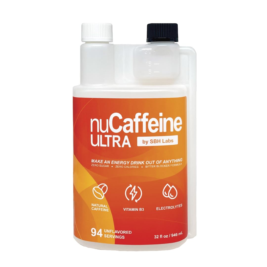 SBH Labs nuCaffeine Ultra – 94 Servings | Natural Caffeine from Coffee Beans + Vitamin B3 + Electrolytes | Zero Sugar, Zero Carbs, Zero Calories | To-go Tube Included