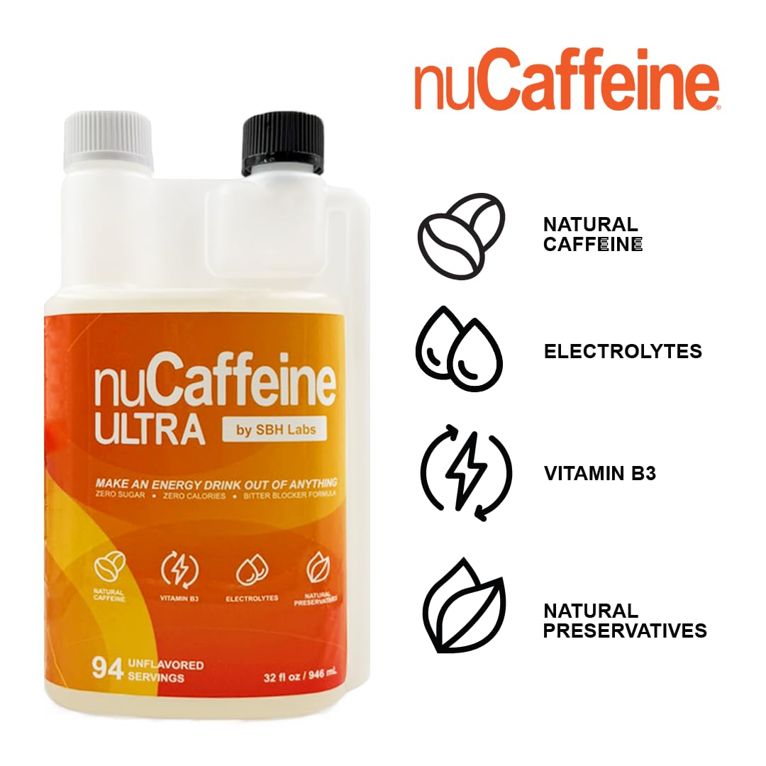 nuCaffeine Ultra by SBH Labs – All-Natural Caffeine + B3 + Electrolytes | 94 Servings + To-Go Tube