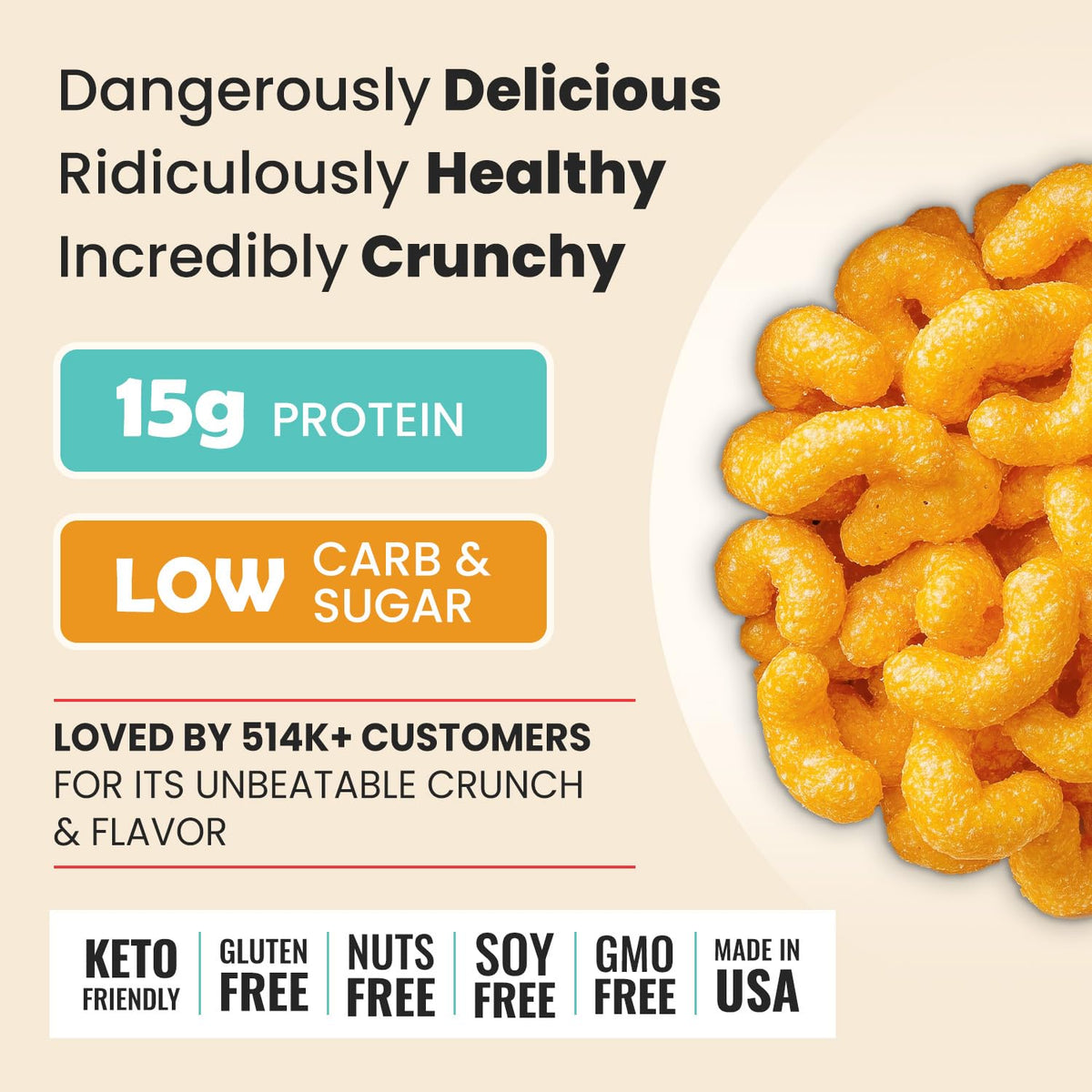 Schoolyard Snacks Cheddar Protein Puffs – 15g Protein, Low Carb & Sugar, Gluten Free, USA Made 12 Pack