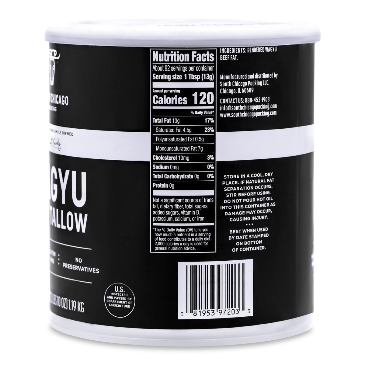 South Chicago Packing Wagyu Beef Tallow – 42 oz High-Heat Cooking Fat for Keto & Paleo