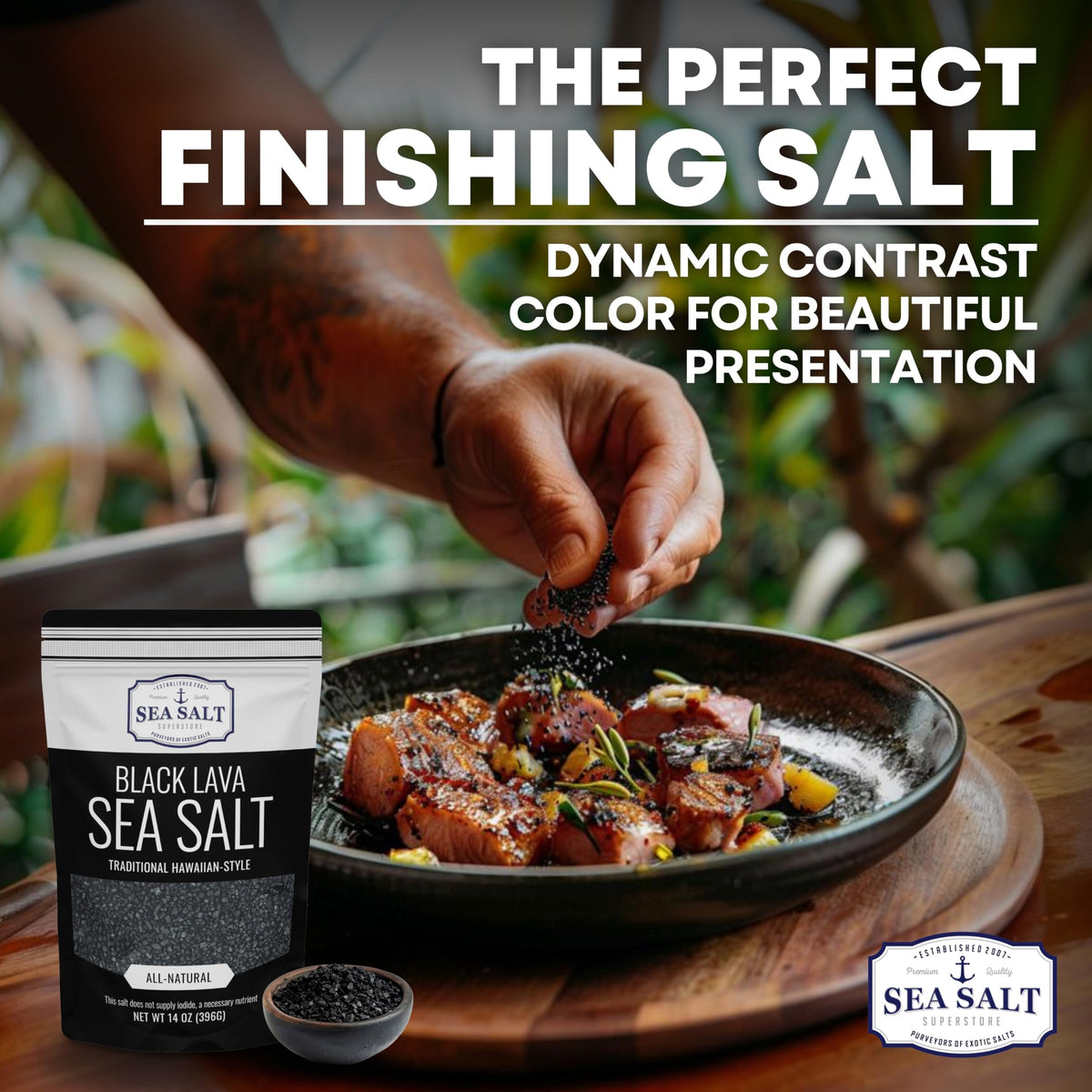 Sea Salt Superstore Black Lava Hawaiian Sea Salt Infused with Activated Charcoal – Mild Smoky Flavor, 5 lb