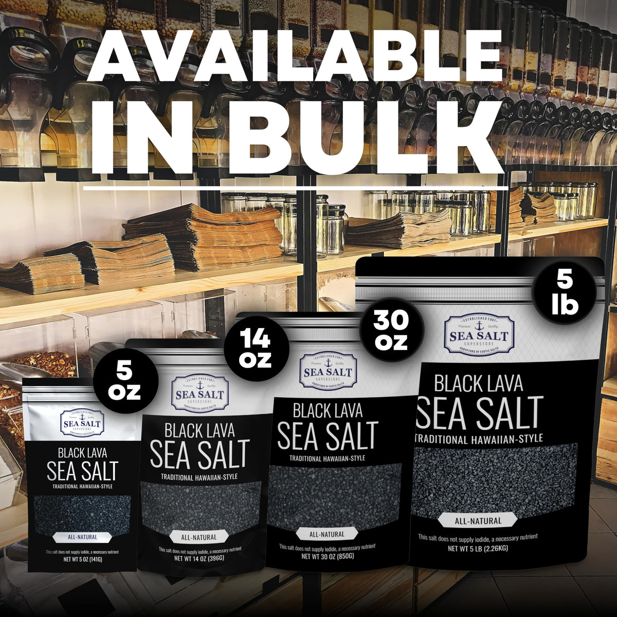 Sea Salt Superstore Black Lava Hawaiian Sea Salt Infused with Activated Charcoal – Mild Smoky Flavor, 5 lb