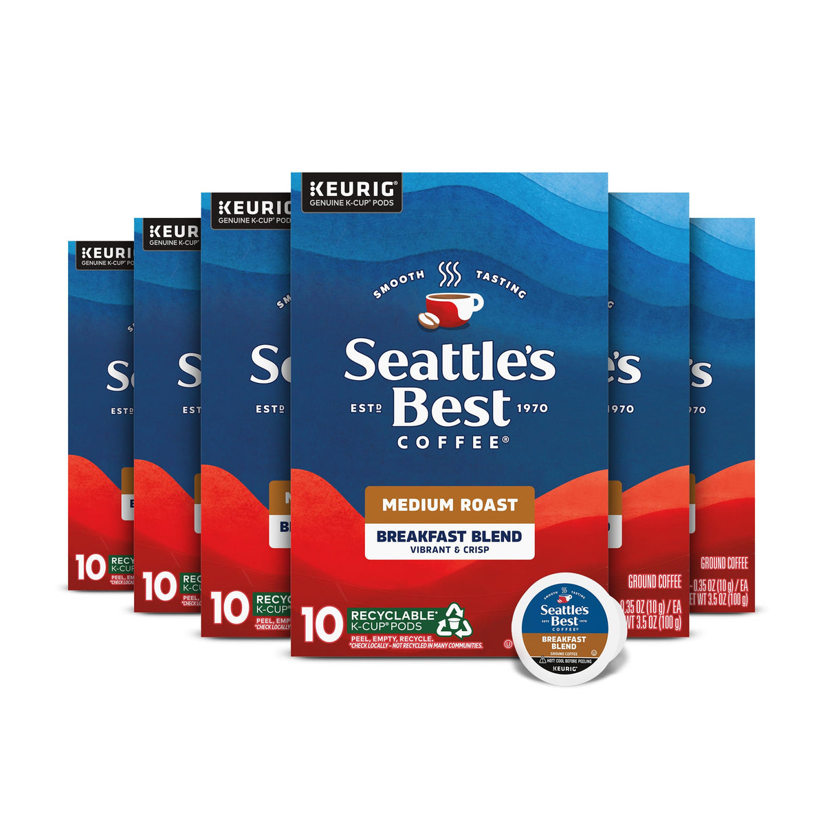 Seattle's Best Coffee Breakfast Blend K-Cups – Medium Roast, 100% Arabica, 60 Pods (6 Boxes)