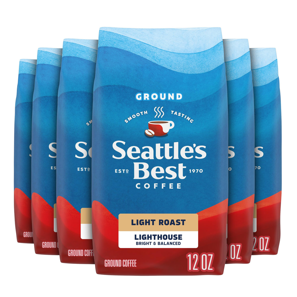 Seattle's Best Coffee Lighthouse Light Roast Ground Coffee — 6 Bags (12 oz Each), 100% Arabica