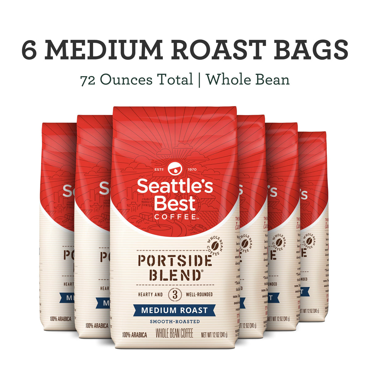 Seattle's Best Coffee Portside Blend Medium Roast Whole Bean – 6 Pack (72 oz)