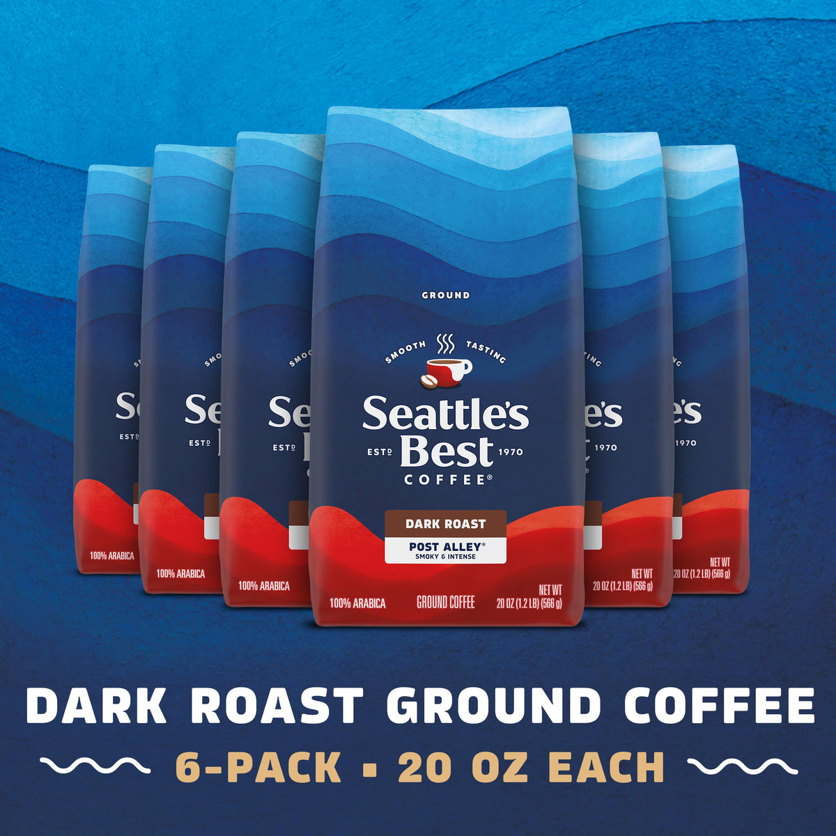 Seattle's Best Coffee Post Alley Dark Roast Ground Coffee – 100% Arabica, 6 x 20 oz