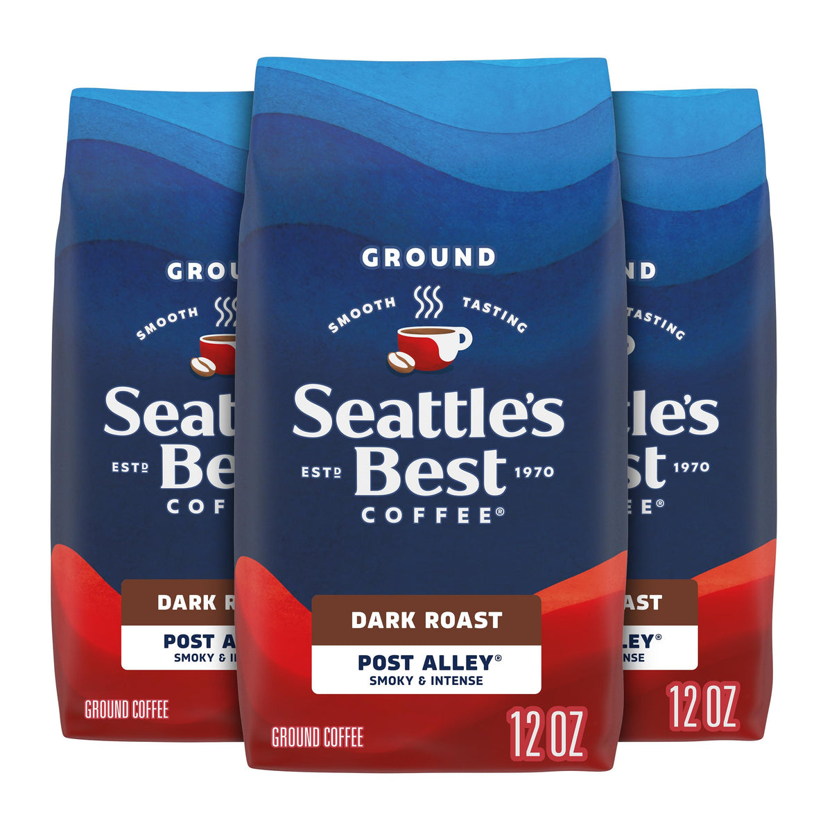 Seattle's Best Coffee Post Alley Dark Roast Ground Coffee - 3 Bags (12 oz Each) - 100% Arabica