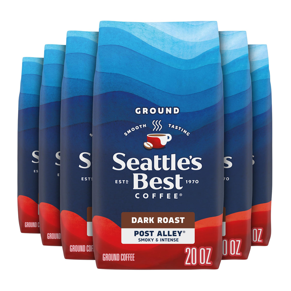 Seattle's Best Coffee Post Alley Dark Roast Ground Coffee – 100% Arabica, 6 x 20 oz