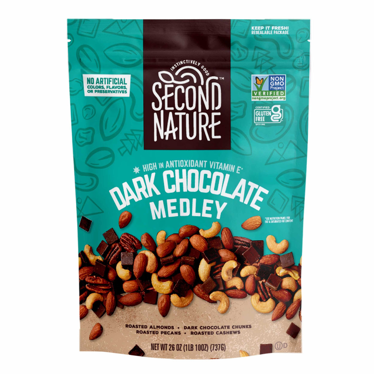 Second Nature Dark Chocolate Medley Trail Mix – 26 oz Resealable Pouch, Gluten-Free & Non-GMO