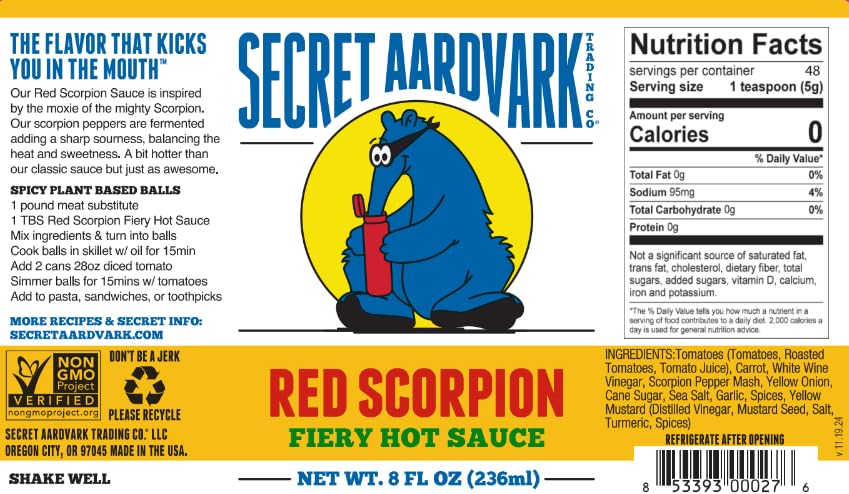 Secret Aardvark Hot Sauce Variety Pack – Smoky Chipotle, Reaper, Red Scorpion, Serrabanero & Habanero (8 oz, 5 Pack)