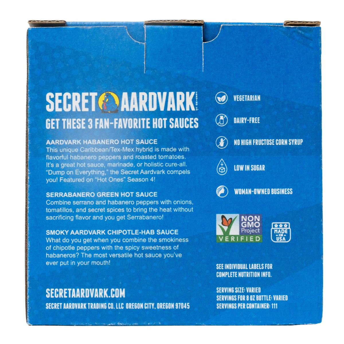 Secret Aardvark Hot Sauce Variety Pack – 3 Sauces (Smoky Chipotle, Serraberano, Habanero) – 8 fl oz each – USA Made