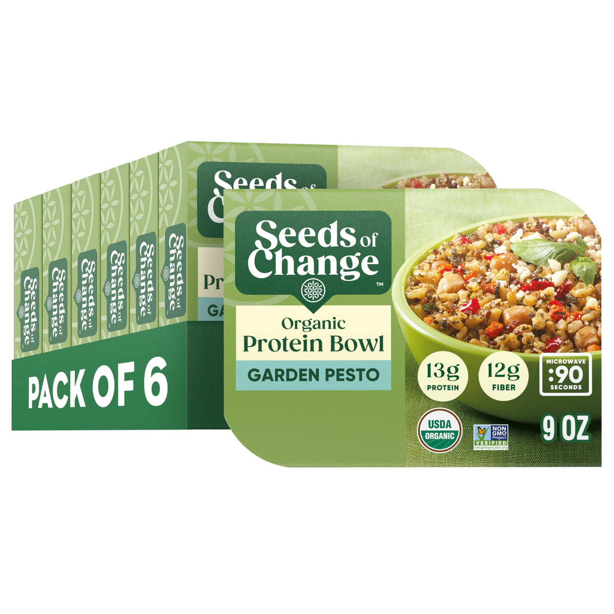 SEEDS OF CHANGE Organic High Protein Bowl Garden Pesto – Ready in 90 Seconds, 9 oz, Pack of 6
