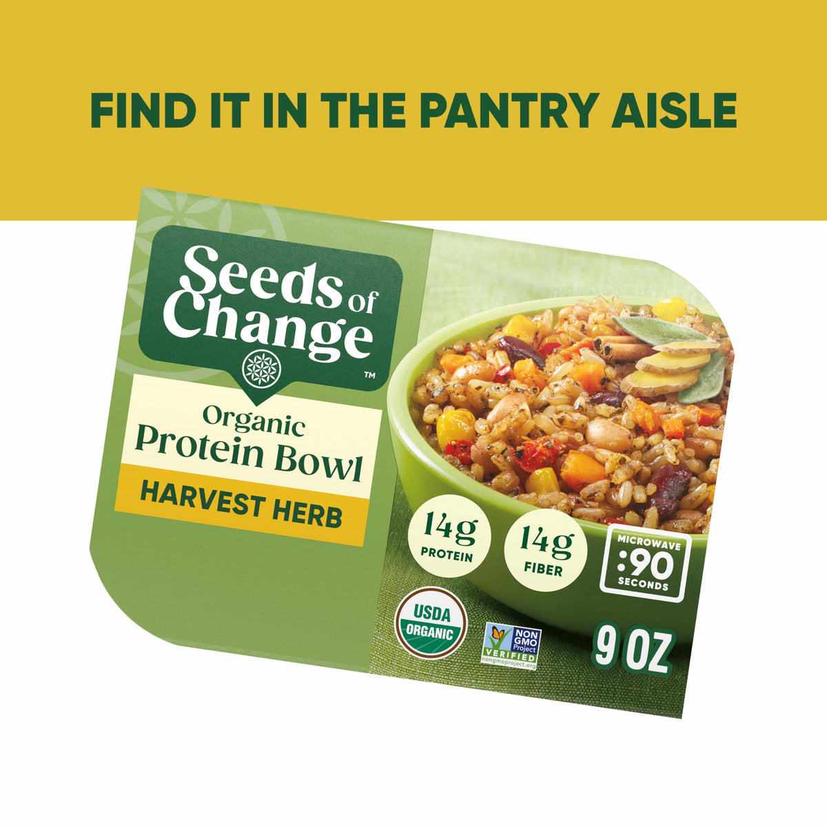 SEEDS OF CHANGE Organic High Protein Bowl Harvest Herb – 9 oz, Microwave Ready (Pack of 6)