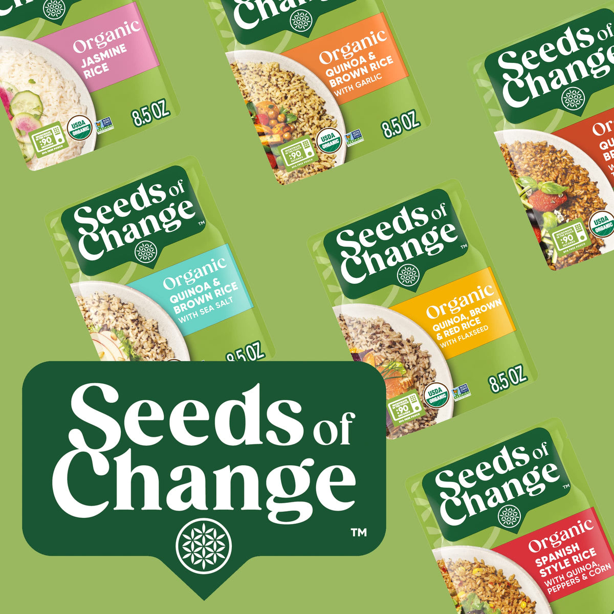 SEEDS OF CHANGE Organic Quinoa & Brown Rice with Garlic – 8.5 oz, Pack of 12
