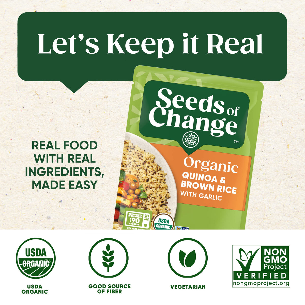 SEEDS OF CHANGE Organic Quinoa & Brown Rice with Garlic – 8.5 oz, Pack of 12