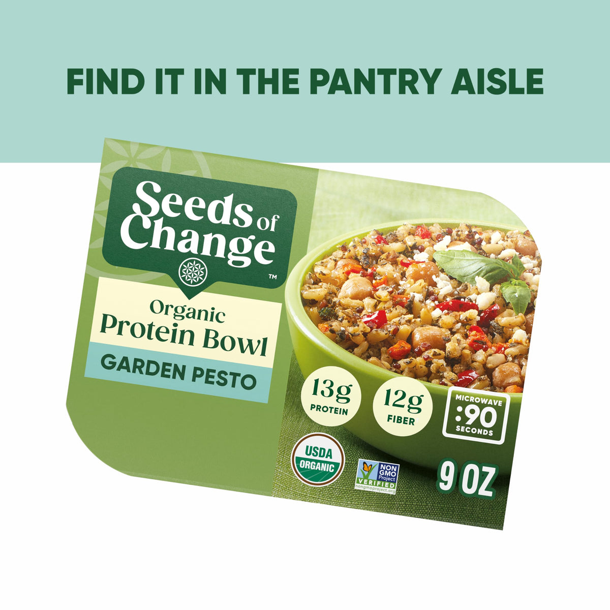 SEEDS OF CHANGE Organic High Protein Bowl Garden Pesto – Ready in 90 Seconds, 9 oz, Pack of 6