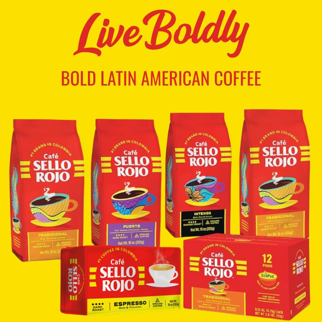 Sello Rojo Traditional Medium Roast Ground Coffee, 16 oz – Pack of 5