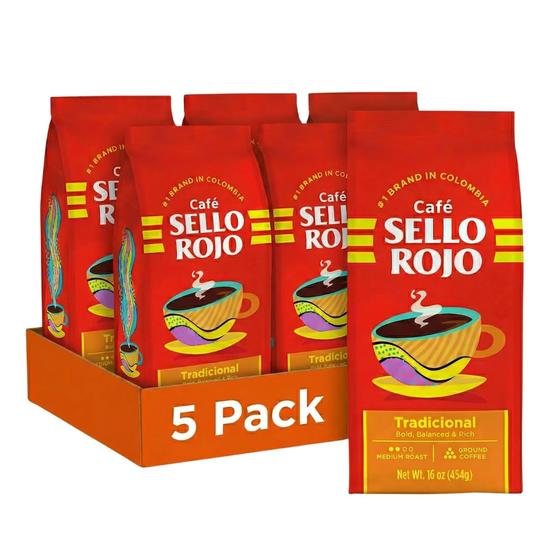 Sello Rojo Traditional Medium Roast Ground Coffee, 16 oz – Pack of 5