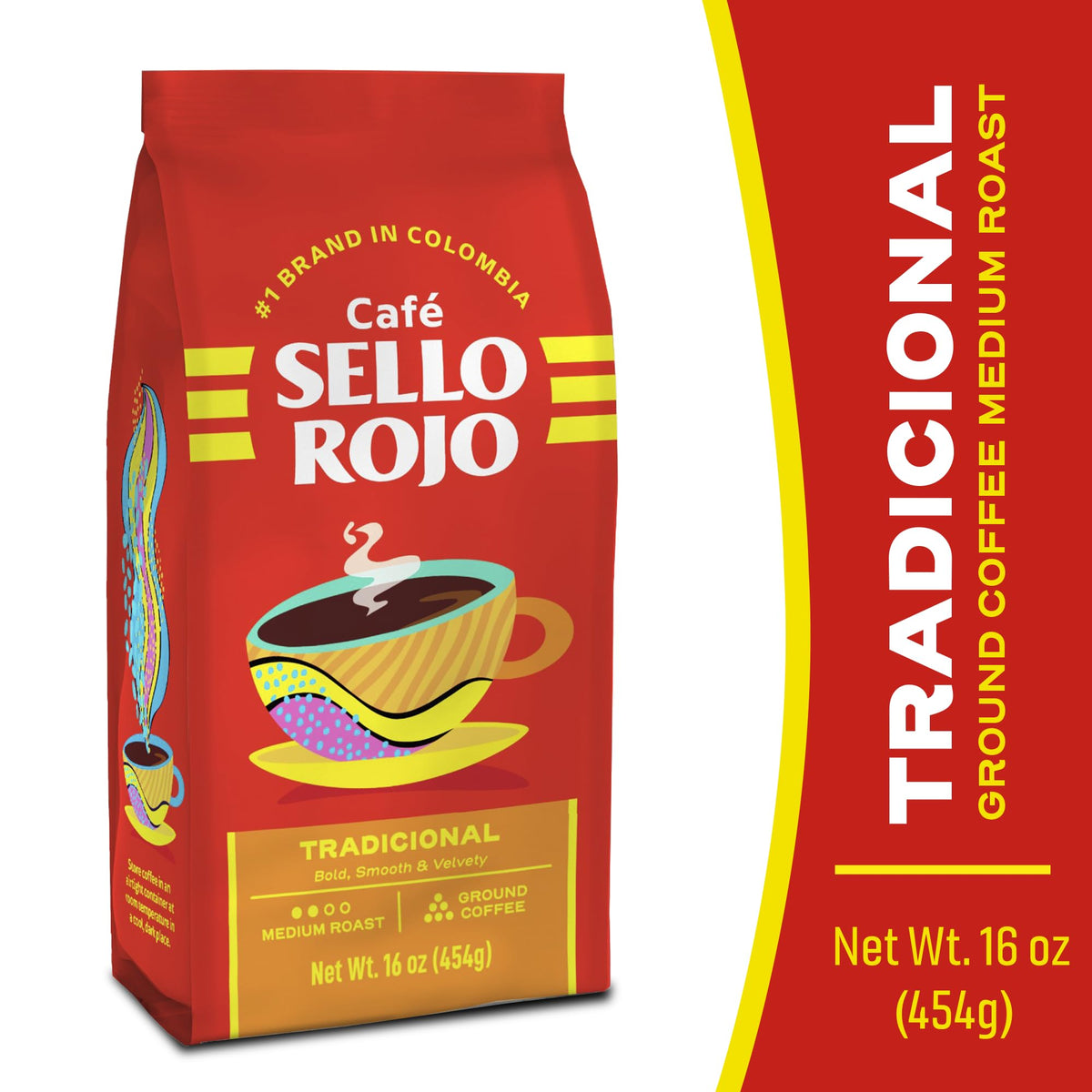 Sello Rojo Traditional Medium Roast Ground Coffee, 16 oz – Pack of 5