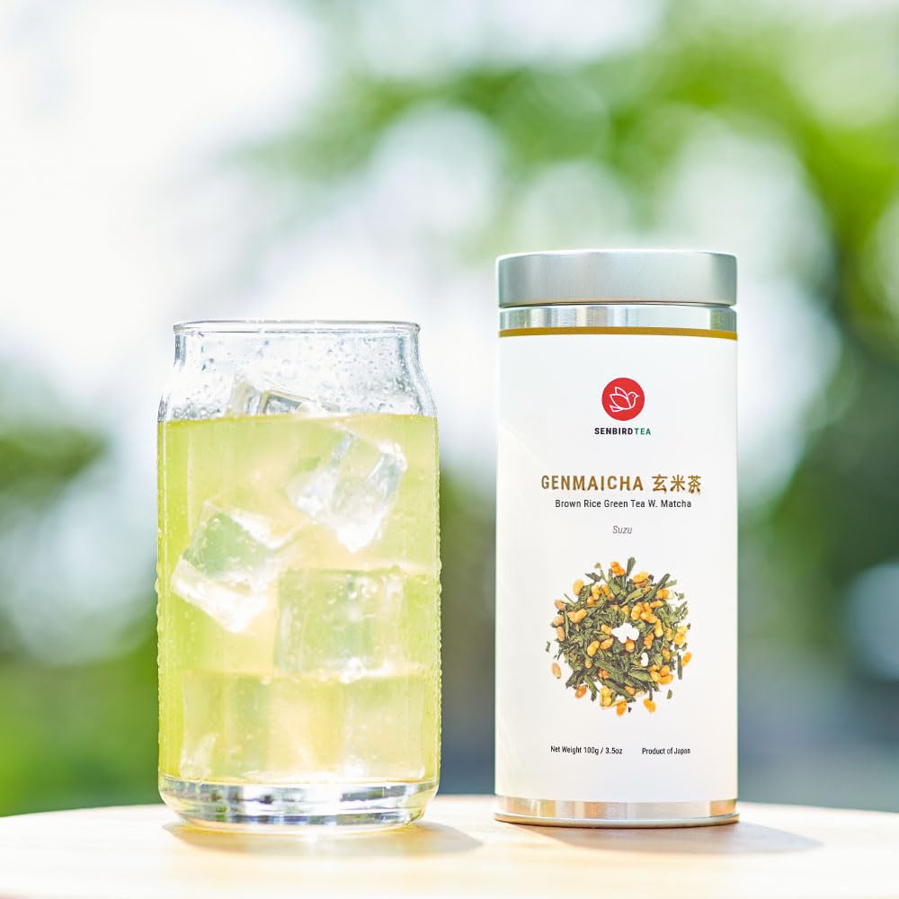 Senbird Premium Genmaicha with Matcha - Kyoto Japanese Green Tea in Airtight Tin (3.5oz/100g)