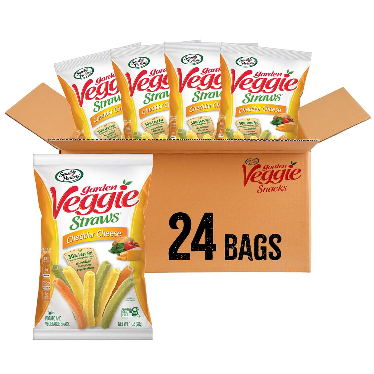 Sensible Portions Garden Veggie Snacks – Cheddar Veggie Straws, 1 oz, Pack of 24