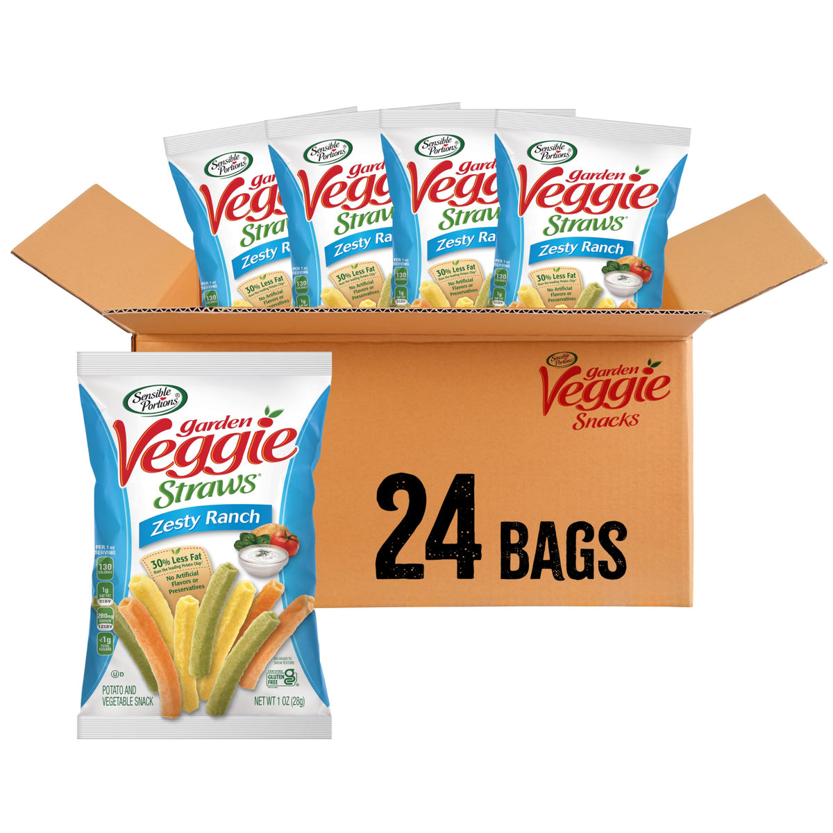 Sensible Portions Garden Veggie Snacks – Ranch Veggie Straws, 1 oz, Pack of 24