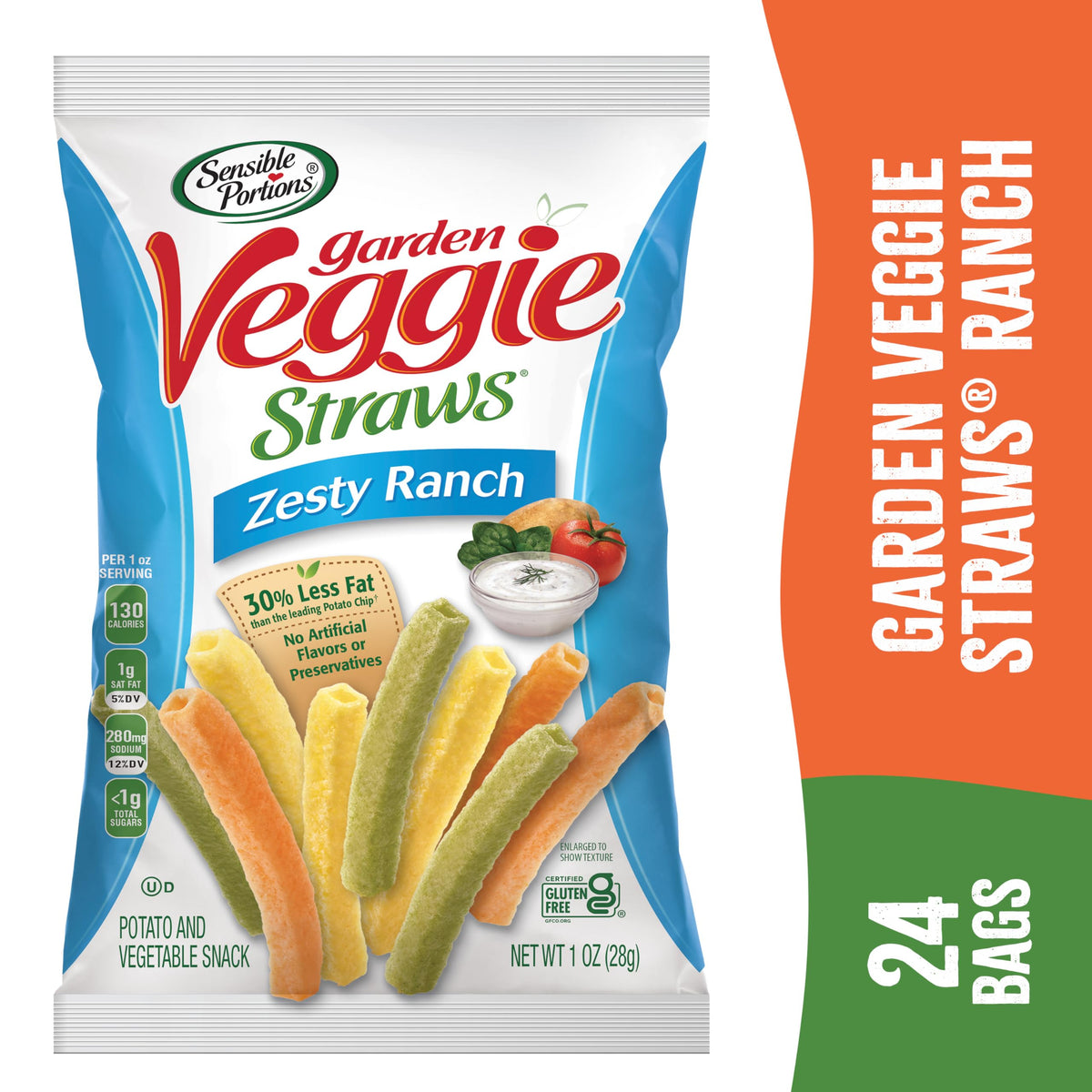 Sensible Portions Garden Veggie Snacks – Ranch Veggie Straws, 1 oz, Pack of 24
