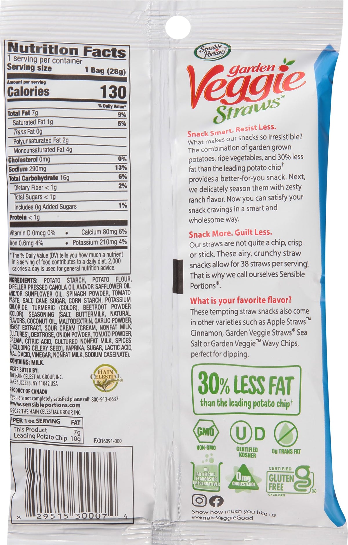 Sensible Portions Garden Veggie Snacks – Veggie Straws Variety Pack (Sea Salt & Zesty Ranch), 1 oz, 24-Pack
