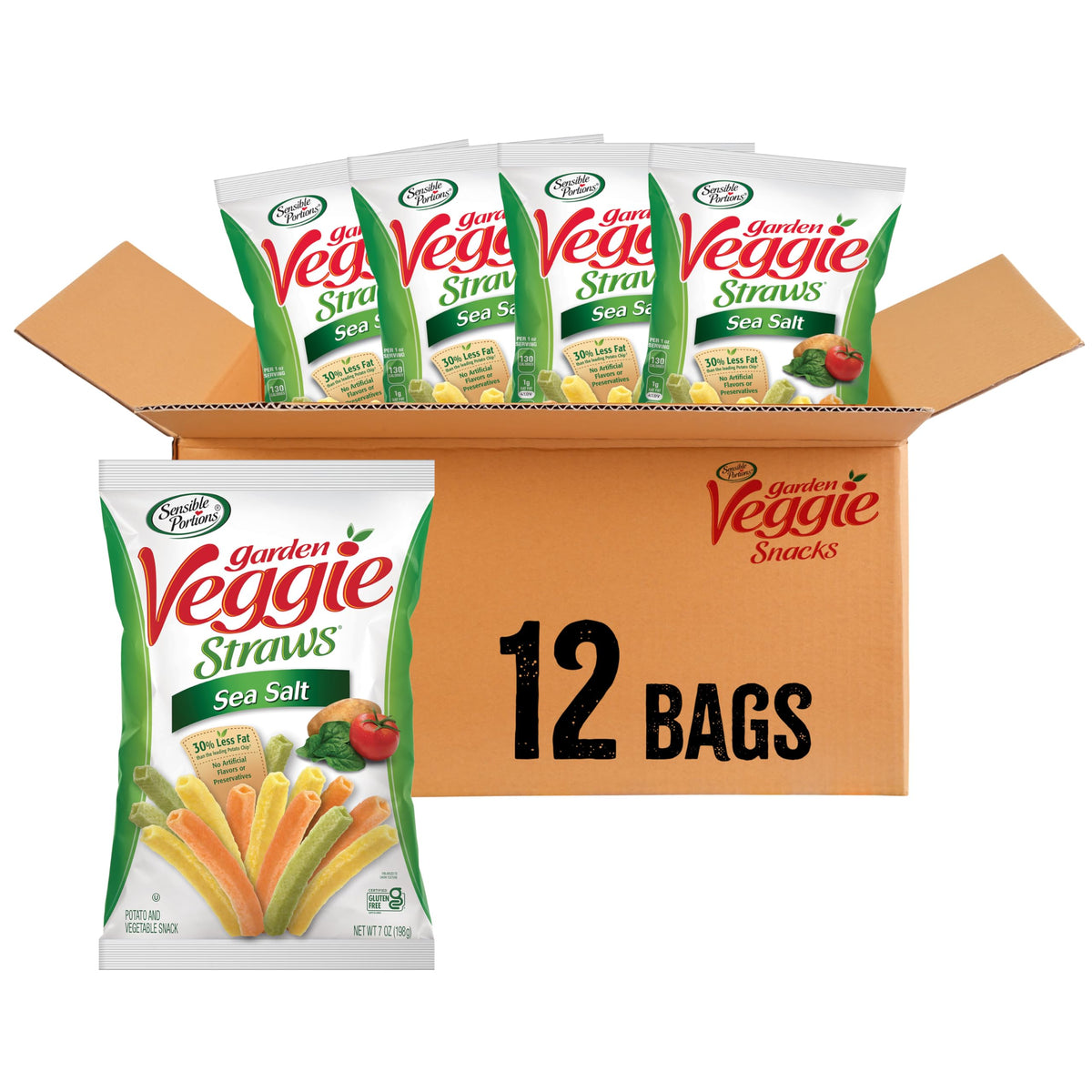 Sensible Portions Veggie Straws Sea Salt Flavor – Gluten-Free, 7 oz Bag, 12-Pack