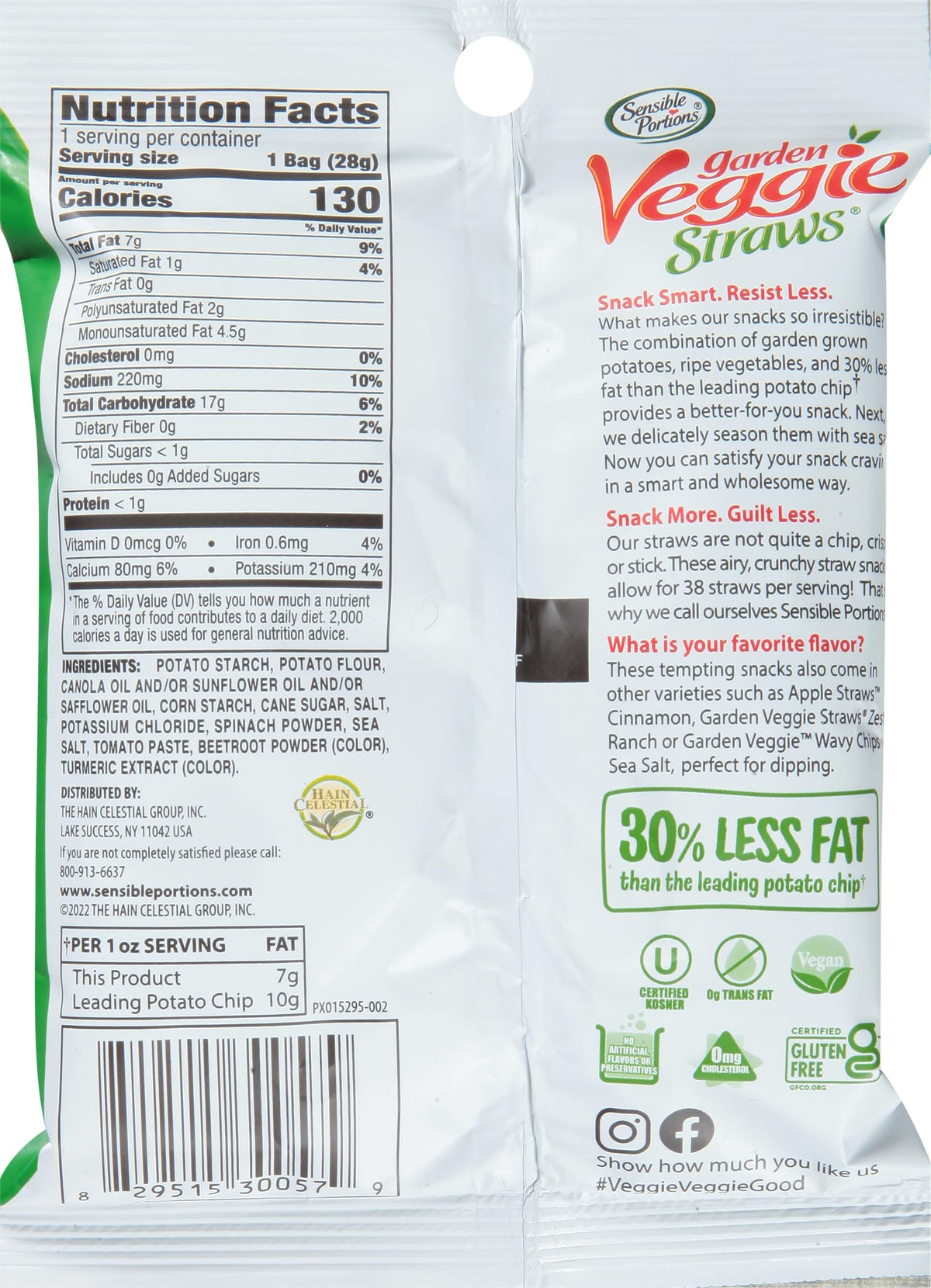 Sensible Portions Garden Veggie Snacks – Veggie Straws Variety Pack (Sea Salt & Zesty Ranch), 1 oz, 24-Pack
