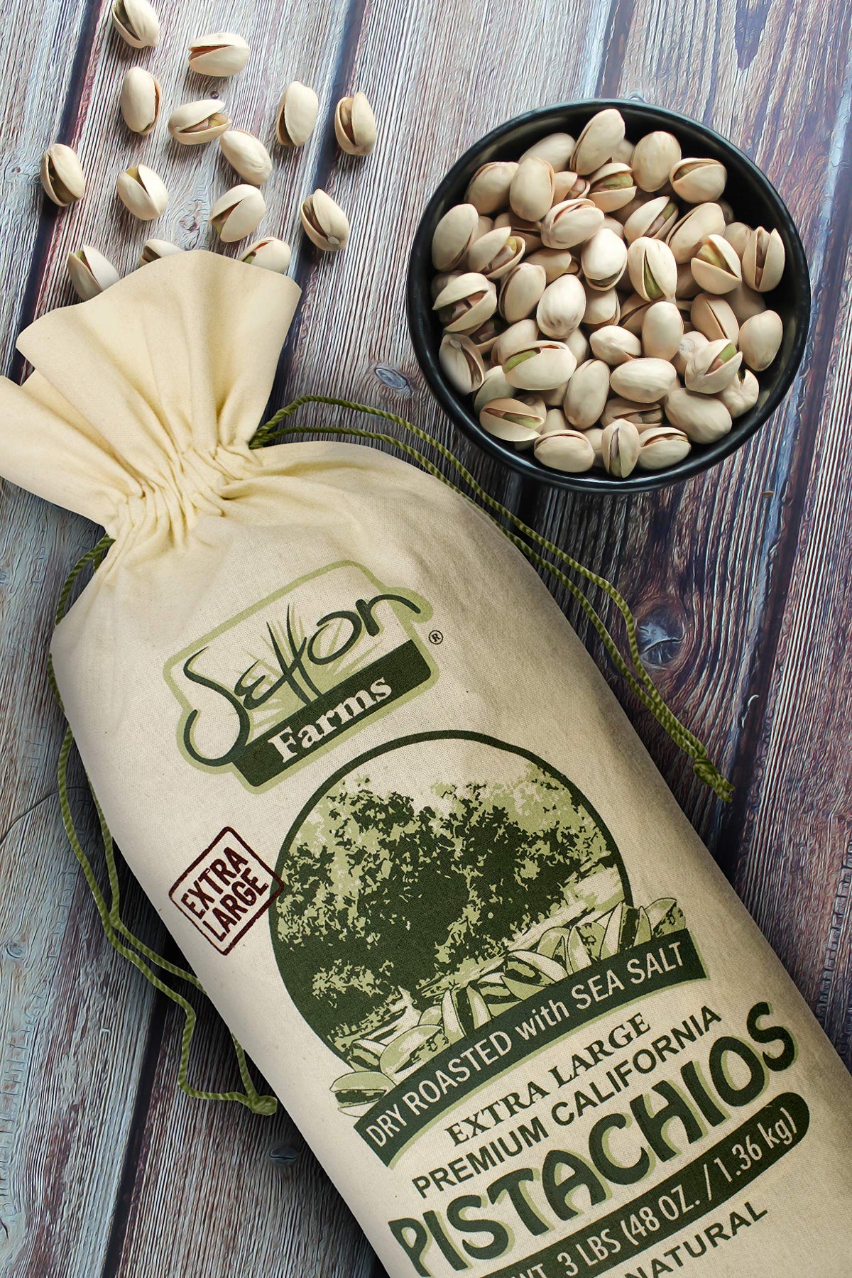Setton Farms Pistachios – Extra Large In-Shell, Dry Roasted & Salted, 3lb Burlap Gift Bag (Non-GMO, Gluten Free, Vegan, Kosher)