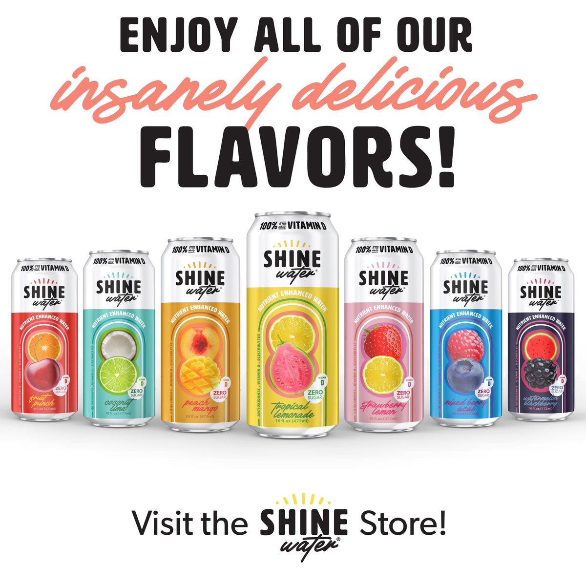 ShineWater Tropical Lemonade Vitamin D Electrolyte Drink 12-Pack – Zero Sugar, Low Calorie