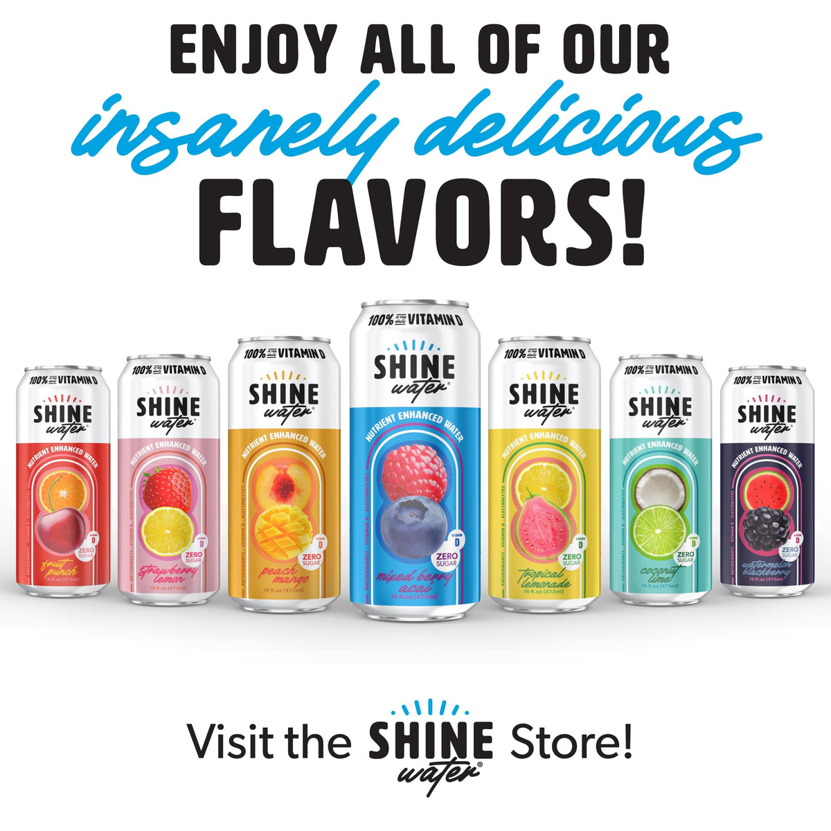 ShineWater Mixed Berry Acai Vitamin D Electrolyte Drink | Zero Sugar Hydration