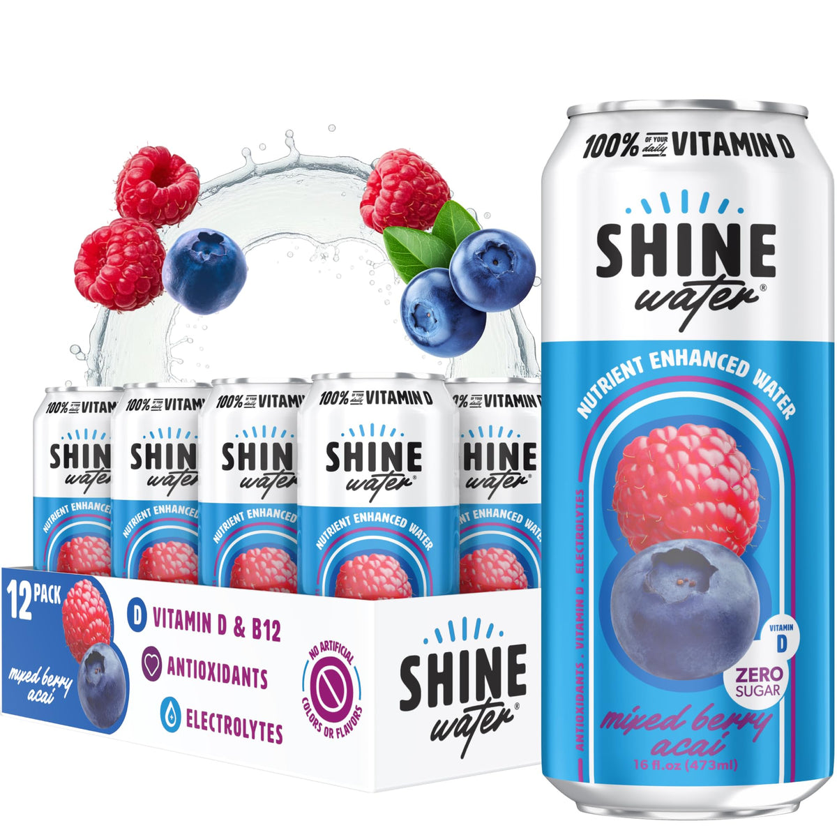 ShineWater Mixed Berry Acai Vitamin D Electrolyte Drink | Zero Sugar Hydration