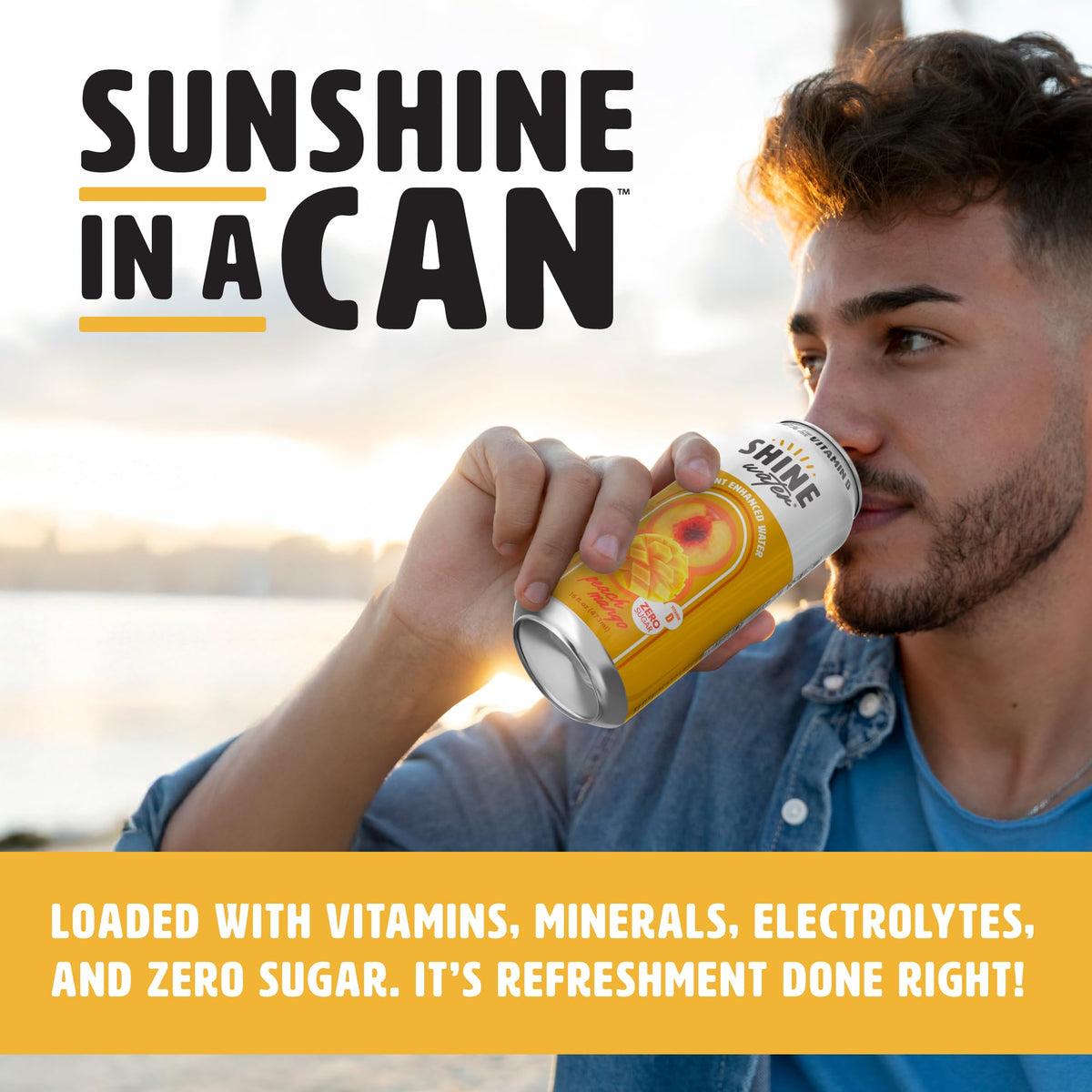 ShineWater Peach Mango Vitamin D Electrolyte Drink – Zero Sugar, Low-Calorie Hydration (12-Pack)