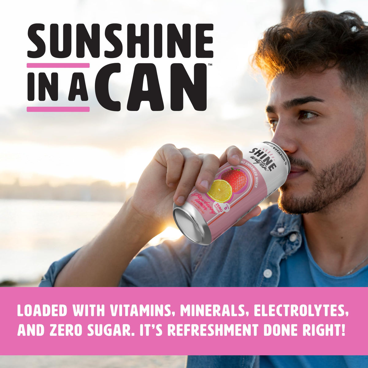 ShineWater Strawberry Lemon Vitamin D Electrolyte Drinks 12-Pack – Zero Sugar, Low-Calorie Hydration