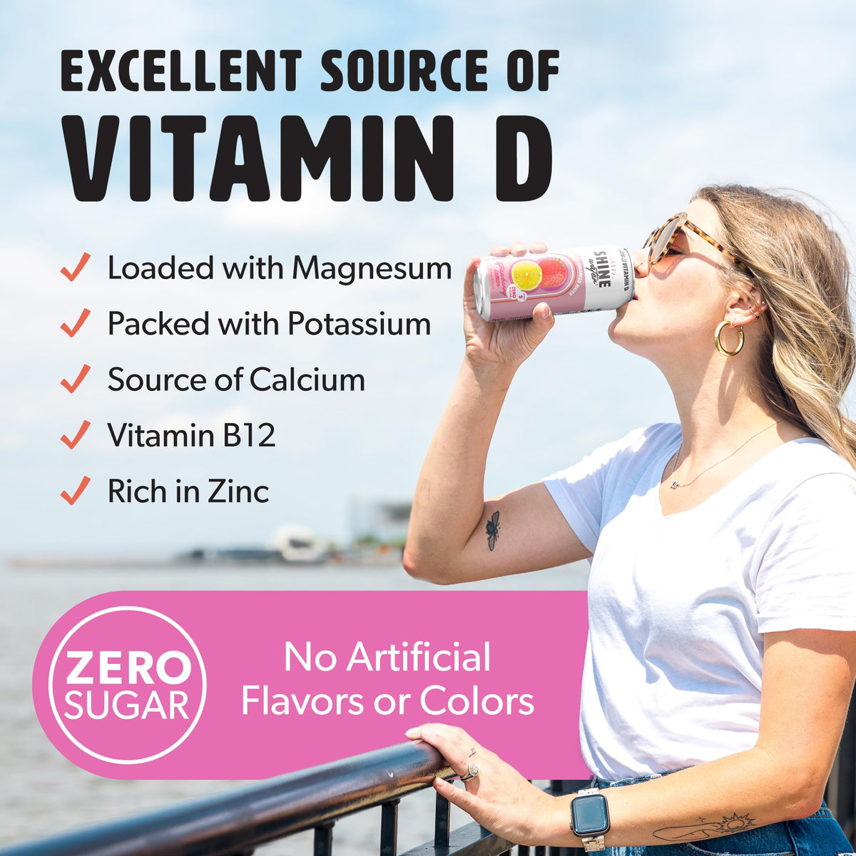 ShineWater Strawberry Lemon Vitamin D Electrolyte Drinks 12-Pack – Zero Sugar, Low-Calorie Hydration
