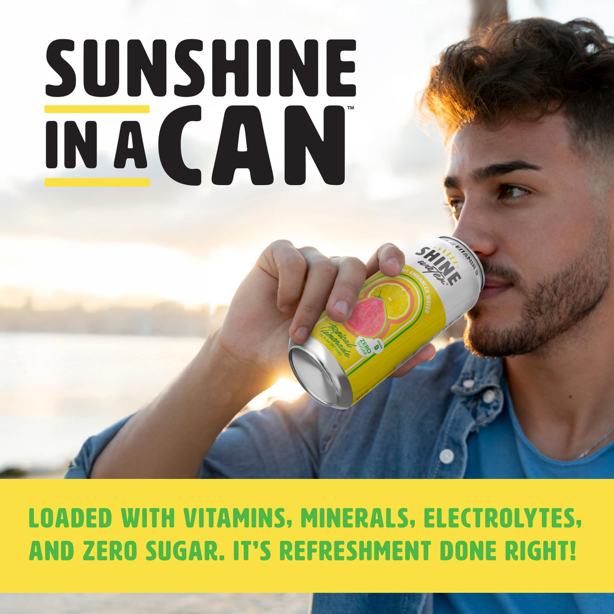 ShineWater Tropical Lemonade Vitamin D Electrolyte Drink 12-Pack – Zero Sugar, Low Calorie